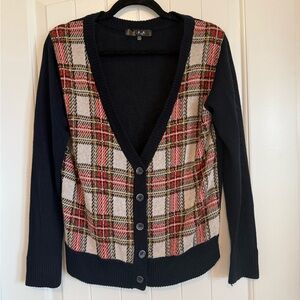 ACADEMIA navy blue plaid button up cardigan super cute women's L